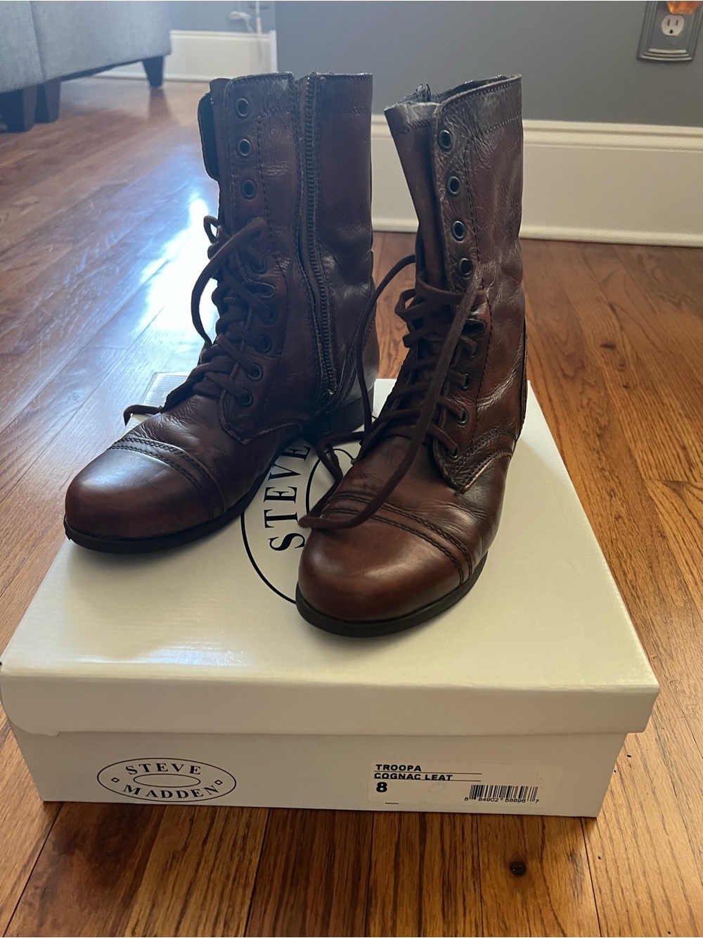Steve Madden Brown Leather Lace-Up & Side-Zip Combat Boots